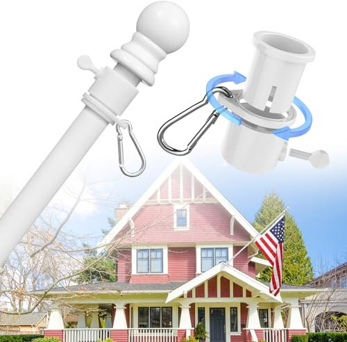 Decorative Flag Pole Kit - 7ft Tangle Free Heavy Duty Flag Pole for Outside House,Adjustable Flagpoles Residential for Outdoor Porch Garage Boat Truck, 3x5 4x6 Wall Mount & Hand Held Flagpole,White