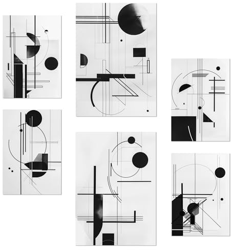 Nacnic 6er-Set Bauhaus-Schwarz-Weiß-Linien und -Formen Poster mit Designillustrationen zur Dekoration der Wände Ihres Zuhauses. Räume A3 und A4 Rahmenlos
