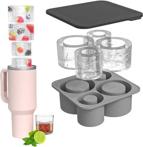 Ice Cube Tray for Tumbler Cup, 4pcs Silicone Ice Cube with Lid for 20-40oz Stanley, for Chilling Whiskey, Cocktails, Drinks, Coffee, Easy Fill and Release Ice Maker