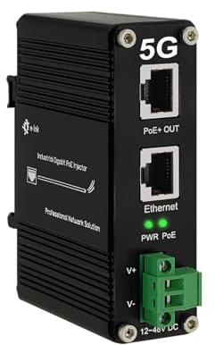 Elenzk Industrial 5G RJ45 IEEE 802.3at 30W PoE+ Injector | Auto 10/100/1000M/2.5G/5G, IEEE802.3af/at, 12-48VDC Input, -40°C-80℃, DIN Rail & Wall Mount