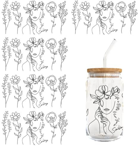 5 Blätter UV DTF Tasse Wrap Transfer Sticker Wasserdicht Kreativität Transfer Sticker Rub on Transferaufkleber Becher Wickeln Transfers Sticker für 16oz Glasbecher