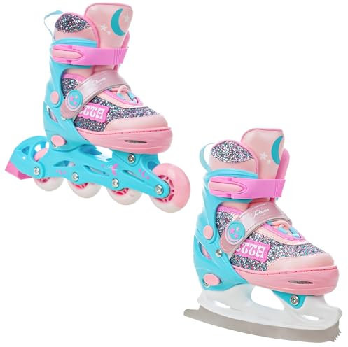 RAVEN 2in1 Schlittschuhe Inline Skates Inliner für Kinder Mädchen verstellbar (Etta Blue/Pink, 27-30 (16,5cm-18,5cm))