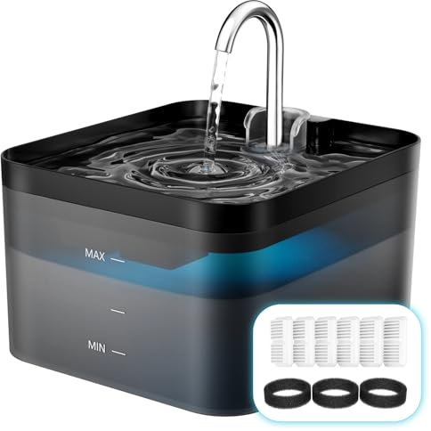 PawPoll Fontaine à Eau Chat, 2,2L, Silencieuse, Facile à Nettoyer, LED, Pour plusieurs Animaux, Comprend 6 Filtres +3 Éponges