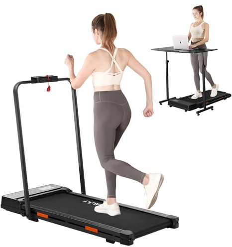 Laufband für Zuhause mit Steigung, FEWOO 2 in 1 Walking Pad Klappbar, Tragbares Laufband für Home Office, 2.25HP kompakte Faltbare Laufmaschine mit Fernbedienung, LED-Anzeige