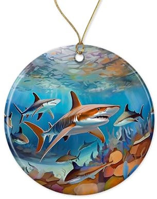 Weihnachtsbaumschmuck Haiverseuchte Gewässer Weißer Hai Weiße Haie Runde Keramik Ornament Ideal Weihnachtsanhänger Multicolor Christbaumschmuck Anhänger Für Geschenke Party Holiday