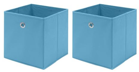 Homullel Foldable Storage Cubes Set of 2, Fabric Storage Boxes, Closet Storage Drawers Storage Organizer for Clothes (Blue, Eyelet)