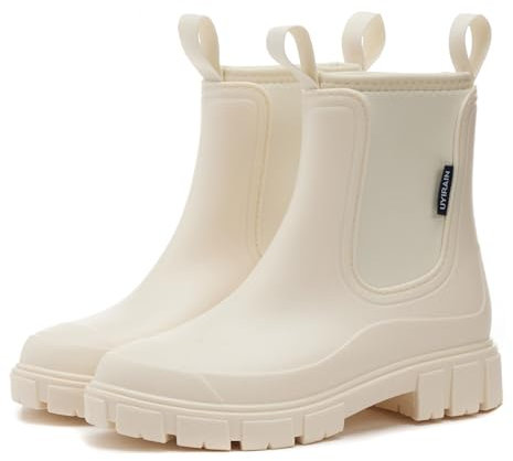 AONEGOLD Stivali Pioggia Donna Impermeabile Antiscivolo Leggere Comode Stivali Gomma Moda Pioggia per Esterni Giardinaggio Boots(Beige，37 EU)