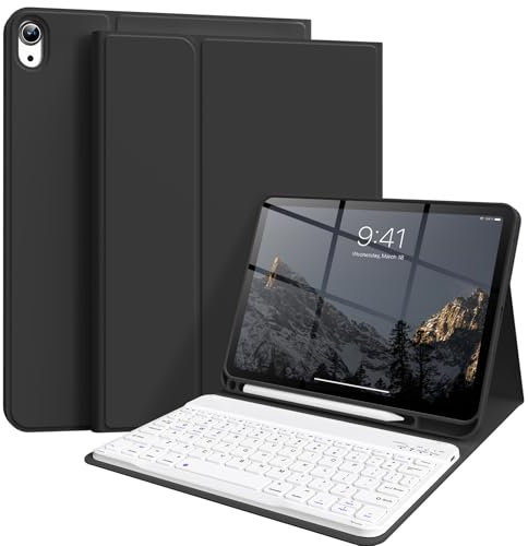 ZKTUYU Tastatur Hülle für iPad 10. Generation 10,9 2022 & iPad 11th Gen A16 2025 mit Stifthalter, TPU Rückschale und magnetisch Abnehmbarer Tastatur mit QWERTZ Layout, Schwarz
