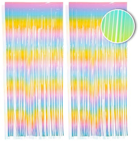 PHENO Flags 2 pièces Rideau en Franges Arc-en-Ciel, 1x2,5m - décoration Scintillante pour Le réveillon du Nouvel an avec Un Look métallique étincelant, Guirlande en Franges pour Votre fête