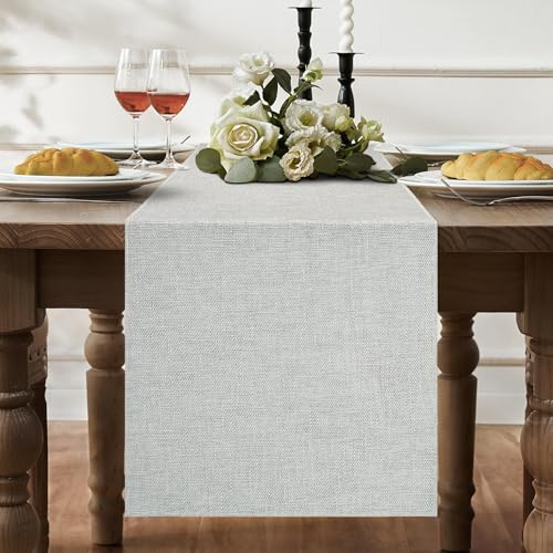 Hellgrau Tischläufer im Landhausstil Rustikaler Leinen Couchtisch Dekoration Läufer für Küche Tisch Dekoration Drinnen Urlaub Hochzeit Party Geburtstag Dekor, 30 x 140 cm