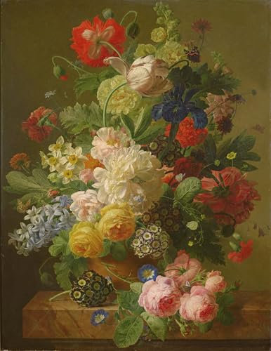 XcBAIHOUD Vintage Wandkunst Bilder Modern Canvas Leinwandbild Blumen in einer Vase auf einem Konsolentisch aus Marmor von Jan Frans Van Dael Wanddekoration Landschaft für Wanddekoration 60x90cm