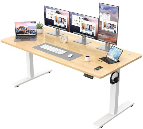 JUMMICO Höhenverstellbarer Schreibtisch KOMPLETTE TISCHPLATTE Elektrischer Schreibtisch Höhenverstellbar mit Memory-Funktion Steh-Sitz Tisch Computertisch 160 x 60 cm Beige