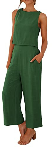 Yekdmxop 2025 Sommeranzug für Damen, elegant, Baumwolle, Leinen, komplettes Hemd und Hose, zweiteilig, breites Bein, große Größen, lässige Overalls, bequeme Sommeranzüge, elegant, lockere Sommer-Sets