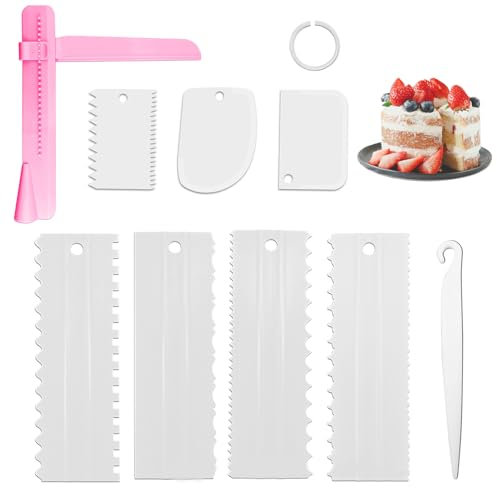 9 Stück Cake Scraper Set, Kuchenschaber, Plastik Buttercreme Spachtel, Fondant Kuchen GläTten Werkzeug, Torte Einstreichen Werkzeug, mit 3 KuchengläTter-Schaber für Torten Unterschiedlicher Formen