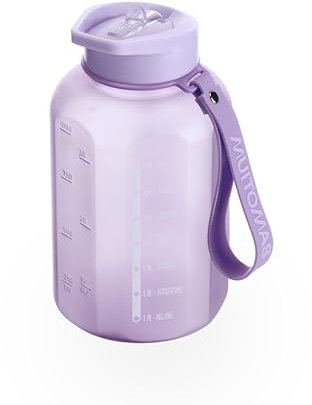 Muitomas, Borraccia Sportiva con Laccio in Silicone Anti-Scivolo, con Grafica Motivazionale, Capacità di 1,2 L, Colore Lilla