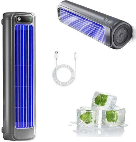 Mini condizionatore portatile USB – Condizionatore piccolo senza fili con 3 velocità, ventilatore silenzioso ricaricabile per casa, ufficio, cucina, auto – Air conditioner da interno/esterno (Blu)