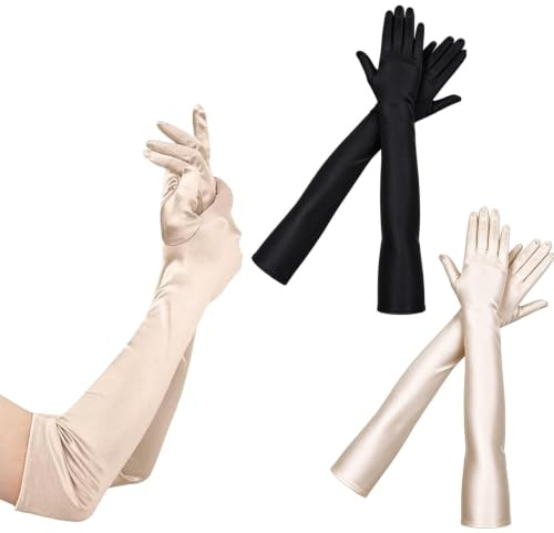 FENGCHUANG 2 Paar Ellenbogen Lange Satin Handschuhe, 1920s Handschuhe für Damen für Classic Oper, Maskerade, Cosplay-Kostüme, Halloween