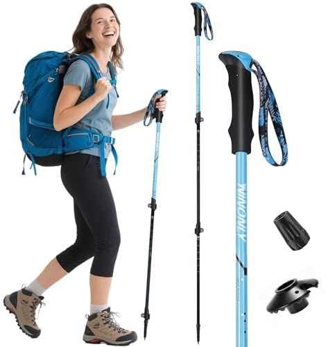 Ninonly Bâton de Marche Télescopique Carbone, Bâtons de Randonnée Nordique pour Hommes & Femmes, Ultralégers avec Poignée EVA et 3 Pointes, 150kg pour Trekking et Sports de Montagne