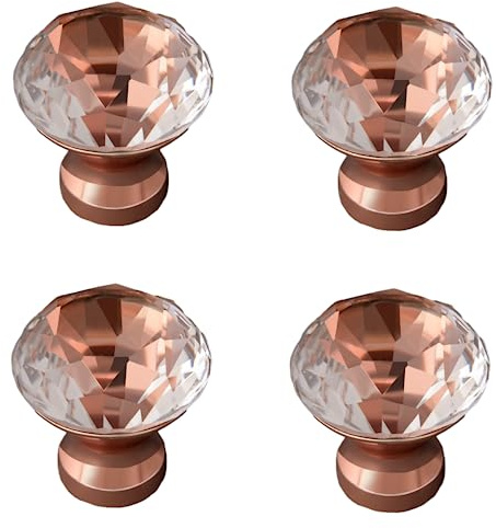 ZGHQHCDRH Lot de 4 boutons en cristal or rose for armoire, tiroir, porte, armoire et tiroir(Rose Gold)