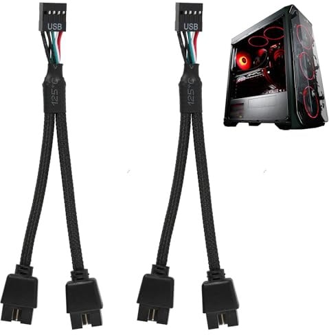 2 Piezas Cable Divisor USB 9 Pines Placa Base a 2 Puertos, Splitter USB 2.0 9 Pines Placa Base Macho a Hembra, Cable Extensión Trenzado Nailon, Compatible con PlacaBase Ordenador y Periféricos 15 cm