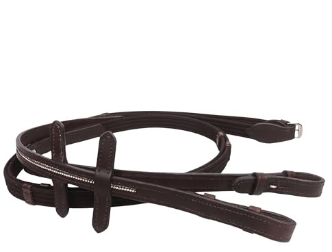 JA Horse JA3001 - Riendas de piel con adornos de cristal – Riendas de cuero de alta calidad para doma, saltar y tiempo libre (marrón, pony)