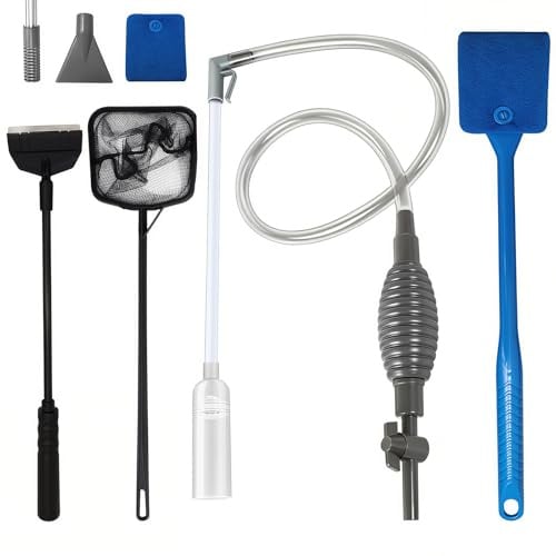Kisizity Aquarium Reinigungsset mit 3 Aufsätzen, Aquarium Wasserwechsel | 1,7m lang Mulmsauger Aquarium, Aquarienreinigungssets mit Schlauchventil, Handpumpe Wasserwechsel Set für Reinigen