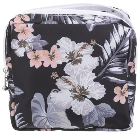 Ciieeo Bolsa para Compresas Higiénicas Cremallera Portátil, Pequeña Bolsa de Almacenamiento de Toallas Sanitarias Negra Estampado Floral, Resistente al Agua Adecuado para Viajes y Uso
