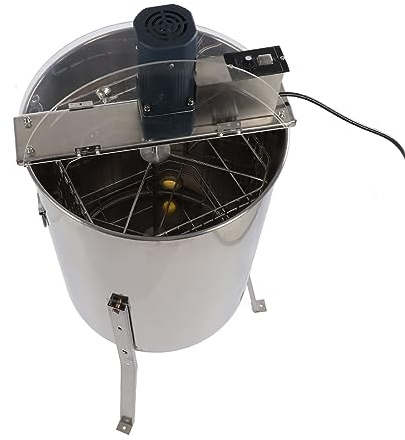 FTVOGUE Elektrische Honigschleuder, 4-Rahmen, 140 W, 1300 U/min, Edelstahl, mit Einstellbarer Höhe und Geschwindigkeit für Imkereibedarf und Honigernte (EU-Stecker 220 V)