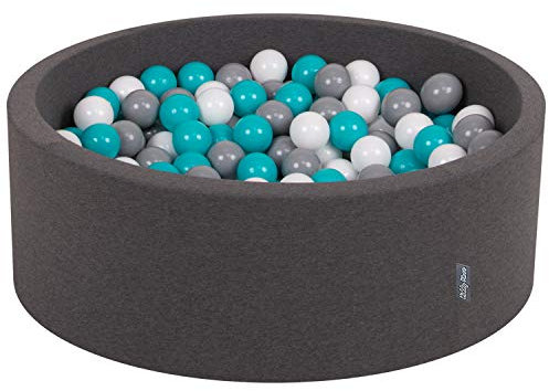 KiddyMoon Piscine À Balles pour Bébé Rond 90X30cm/200 Balles 7Cm Fosses À Boules Jouet Enfant, Gris Foncé: Gris/Blanc/Turquoise