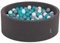 KiddyMoon Piscine À Balles pour Bébé Rond 90X30cm/200 Balles 7Cm Fosses À Boules Jouet Enfant, Gris Foncé: Gris/Blanc/Turquoise
