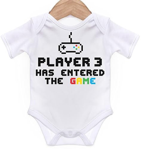 ART HUSTLE Player 3 Has Entered The Game Short Sleeve Bodysuit/Baby Grow For Baby Boy Or Girl (White, 0-3m)