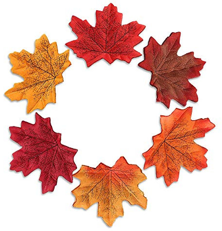 XCOZU 300 Stück Künstliche Blätter Herbst Ahorn Blätter,6 Gemischt Farben Herbstlaub Gefälschte Blätter Tisch Streuungen für Hochzeiten Party Weihnachten DIY Dekorationen