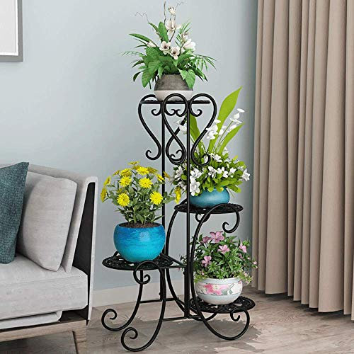 CXLT Blumenständer Pflanzenregale Blumentopfhalter Schmiedeeisen Wohnzimmer Balkon Garten Blumentreppen Metall-Bonsai-Regal Für Innen Und Außen Blumenregal,Black-80 * 40 * 25CM