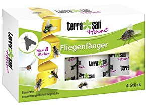 Terrasan Home Fliegenfänger, Umweltfreundliche Fliegenfalle, Leimband aus Naturprodukten, 8 Wochen Wirkung, 4 Stück