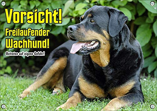 Petsigns Wunderschönes Hundeschild mit Rottweiler - Warnschild - Freilaufender Wachhund, DIN A4