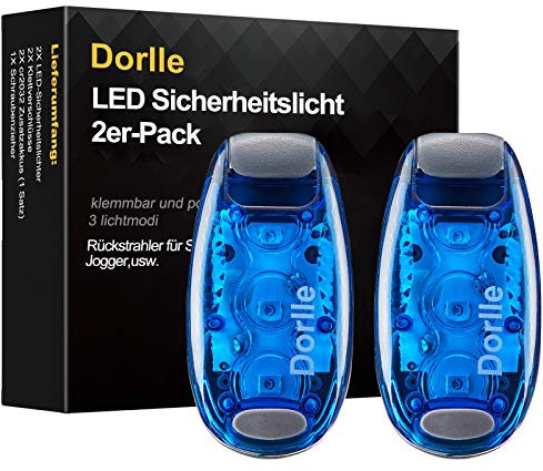 Dorlle LED Sicherheitslicht Blinklicht Schulranzen 2er Set， Blinkende Warnleuchte für Laufen， Kindersicherheit Rucksack Sportbeutel， mit Armband， Haustiere， Blau