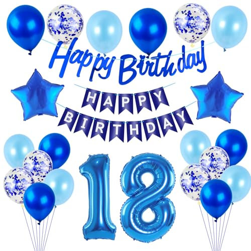Luftballons 18 .Geburtstag Deko Junge blau Folien ballon 18 Geburtstag Deko Junge geburtstagsdeko 18 jahre geburtstag dekoration Junge, deko 18. Geburtstag Junge deko girlande 18 Geburtstag banner