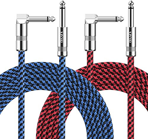 Sovvid Guitar Cable 10FT 2 Pack Instrument Cable Guitar Cord Electric Guitar Cable Guitar AMP Cord for Bass Guitar Keyboard 1/4 Inch Cable Right Angle Blue and Red