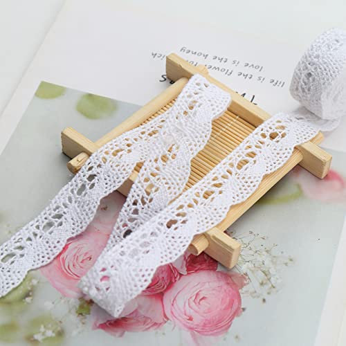 DAHI Spitzenband Baumwolle Dekoband Vintage Spitzenborte Häkel-Borte für Basteln Nähen Hochzeit Deko Scrapbooking Geschenkbox (weiß-E)