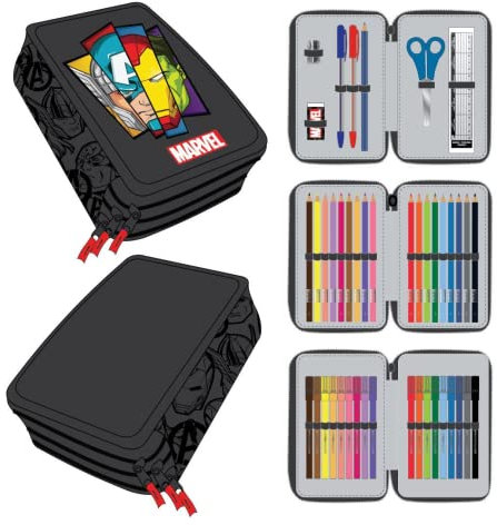 CERDÁ LIFE'S LITTLE MOMENTS - Federmäppchen 3 Fach Junge The Avengers [ Captain America, Hulk, Thor, Iron Man ] | Schulmaterial für die Vor- und Grundschule - Offiziell lizenziert Marvel