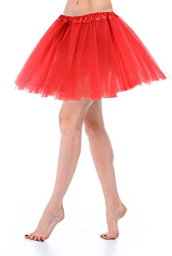 Tüllrock Damen Tutu Klassisch Elastisch 3 Lagig Rot 80er Rock Tütü Dirndl Kurz Teen Dance Dress Up Party Zubehör Ballett Tanzkleidung Ballettkleidung 80er Jahre Outfit