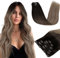 RUNATURE Clip in Extensions Echthaar Braun Ombre Blond 55cm Lang Echthaar Extensions Clip Seamless Echte Haare 7Pcs 120g Haarverlängerung Echthaar Clip Braun Ombre Blond Balayage #2/6/18