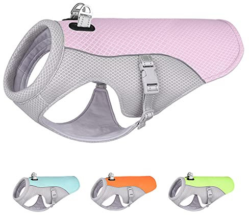 Hund Kühlweste,Mittelgroßen und großen Hunden Cooling Vest,Kühljacke,für Aktivitäten draußen, Wandern, Training,Hitzschlag bei Hunden vorbeugen-rosa M