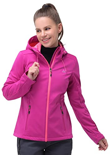 33,000ft Damen Softshelljacke Wasserdichte Winddichte Funktionsjacke Atmungsaktive Übergangsjacke Leichte Fahhradjacke mit Kapuze Windbreaker zum Laufen, Radfahren, Wandern,Lila 34