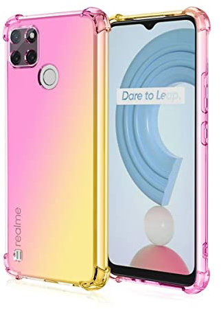 HONLEN Funda para Realme C21Y / Realme C25Y Carcasa, (6.5 Inches) Gradiente Transparente TPU Silicona Case, Protección de Esquina Mejorada Cover Oro Rosado