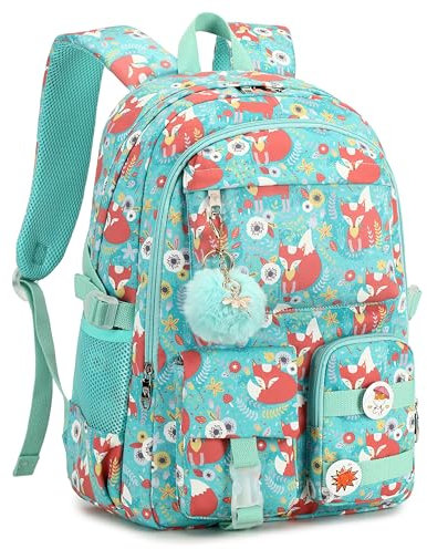 KIDNUO Mädchen-Rucksack, 39,6 cm (15,6 Zoll), Laptop-Schultasche, Grundschule, Büchertaschen, Kinderrucksäcke für Teenager, Mädchen, Frauen, Grüner Fuchs, Large, Laptop-Rucksack