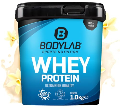 Bodylab24 Whey Protein Pulver, Vanilla Pudding, 1kg | Bis zu 24 g Protein pro Portion, hochwertiges Molkenprotein, perfekt löslich, ideal für Protein Shakes rund ums Training