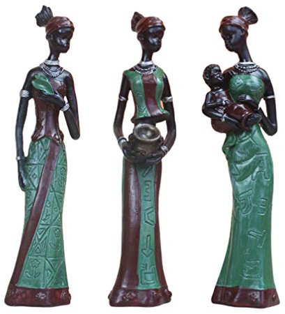 Supvox 3PCS African Women Resin Crafts Modern Statue Sculpture Elegant Figurines Creative Table Ornament for Home Decor Living Room (Green)