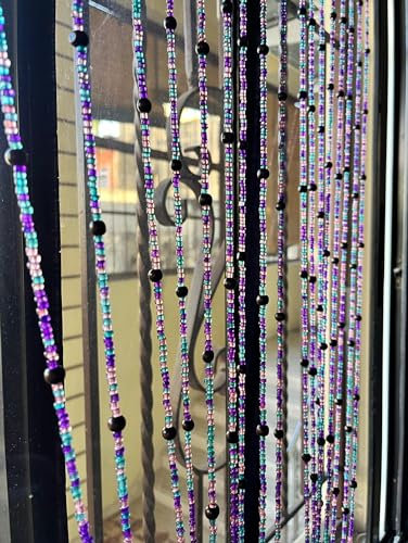 Mango Gifts Bohemian Hippy Beaded Curtain for Doorways Multicolor Glass Beads Strings 76 inch Length (25) (Purple)