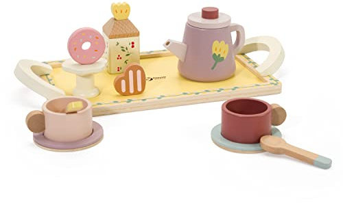 Classic World - Grace Afternoon Tea Set - Wooden Pretend Play Tea Party - Role Play Toy Set - Colourful Kitchen Pretend Playset - Montessori Toys - Suitable for 3+ Years Old